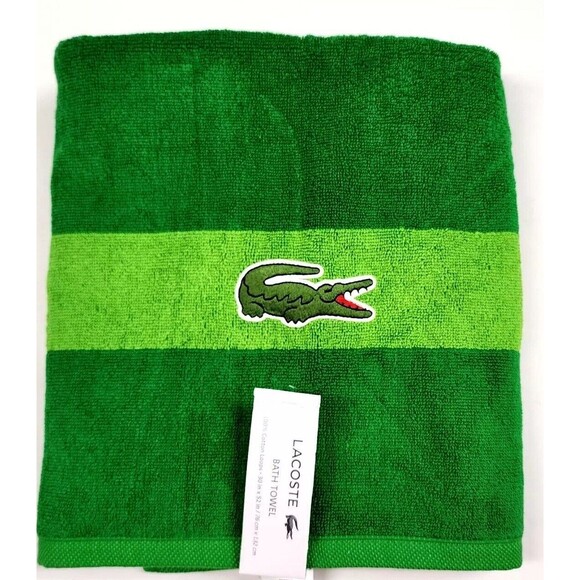 NEW LACOSTE GREEN STRIPE COTTON LOOPS BATH TOWEL-30"X 52" - Picture 1 of 2